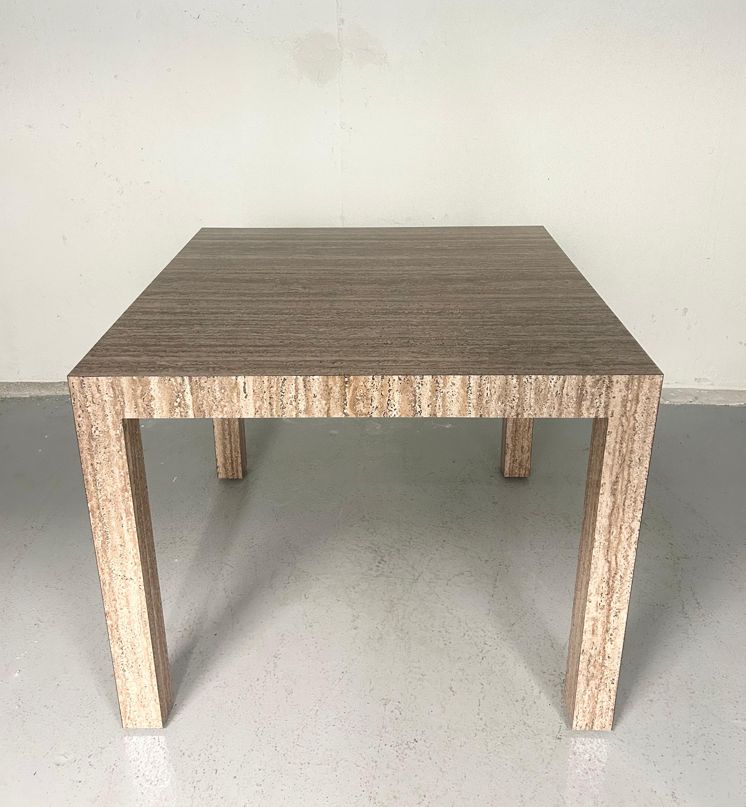 North American Vintage 1970s Faux Travertine Parsons Dining Table