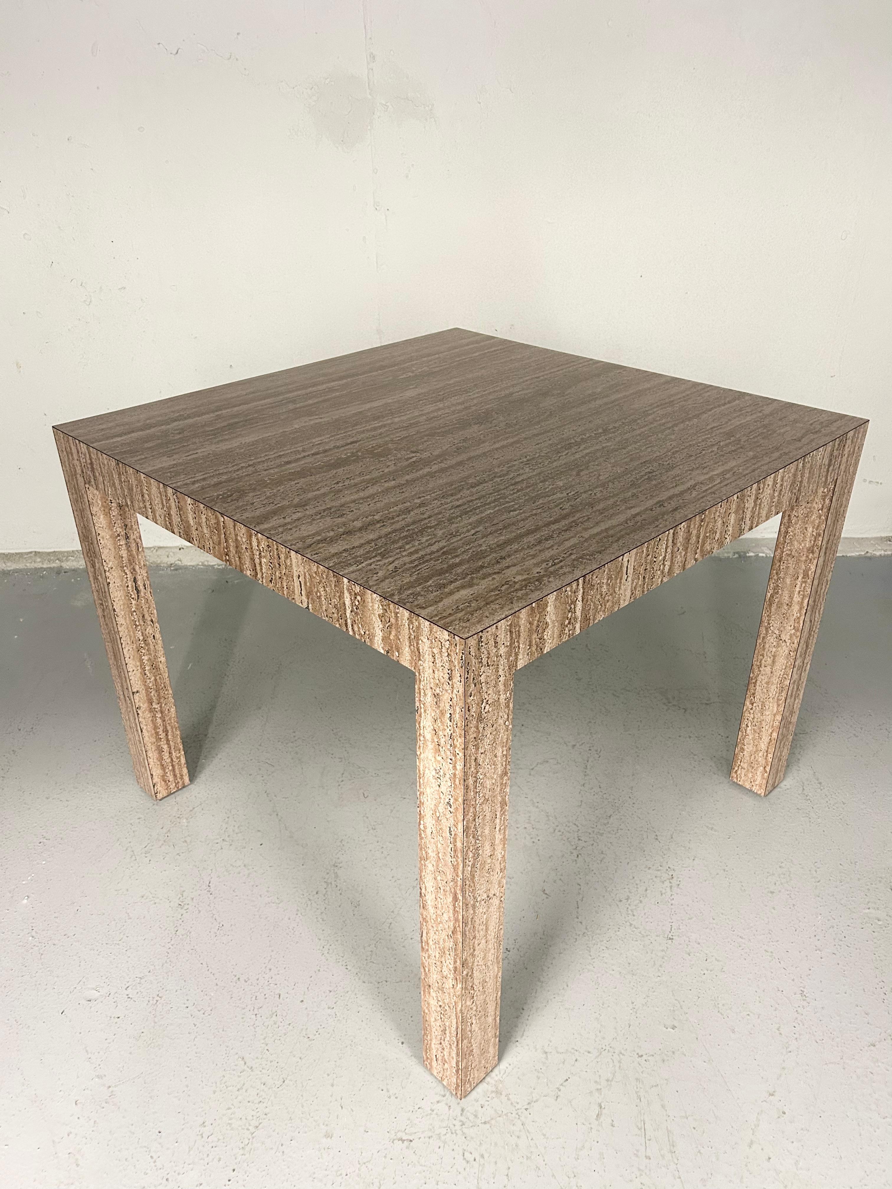 Vintage 1970s Faux Travertine Parsons Dining Table In Good Condition In Brooklyn, NY