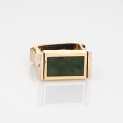 Vintage 70s Flip Ring Jade Lapis Lazuli 14k Yellow Gold Square Band