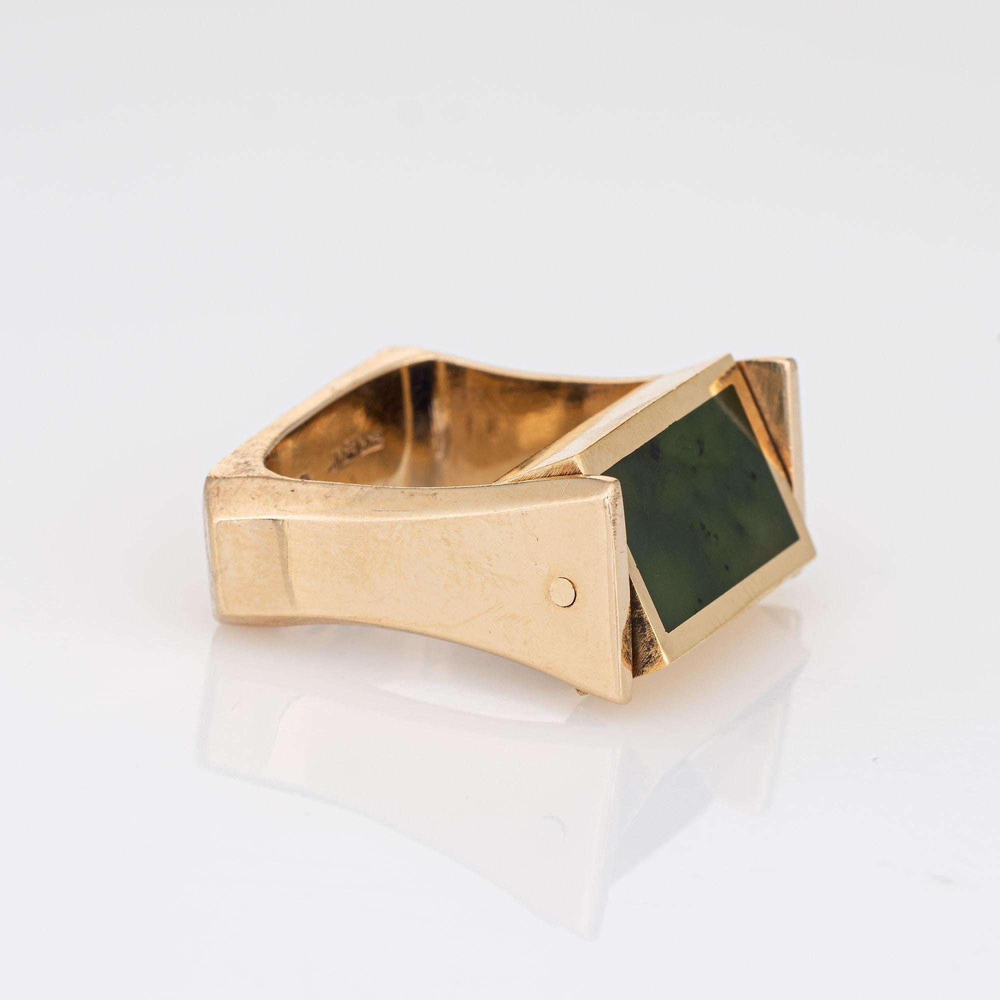 1970er Jahre Flip Ring Jade Lapis Lazuli 14k Gelbgold Quadratisches Band (Moderne) im Angebot