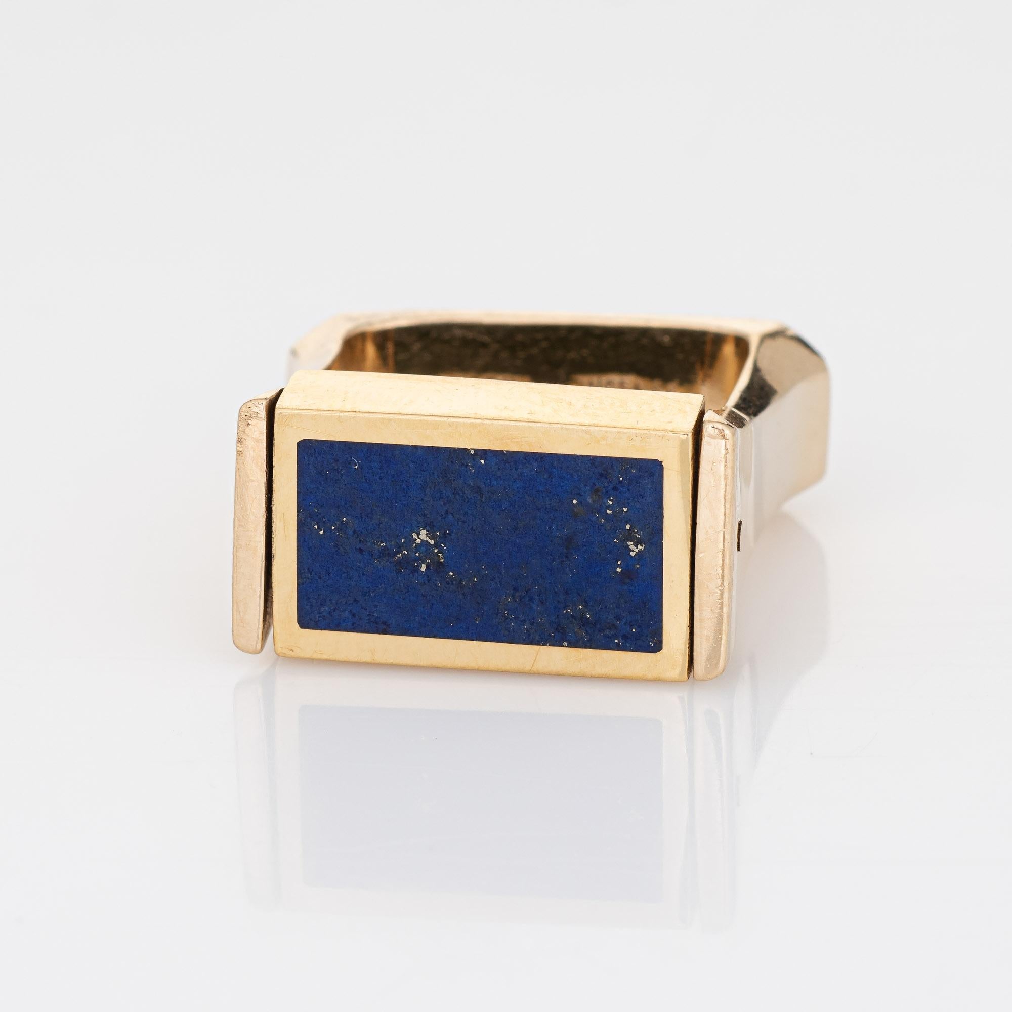 1970er Jahre Flip Ring Jade Lapis Lazuli 14k Gelbgold Quadratisches Band (Cabochon) im Angebot