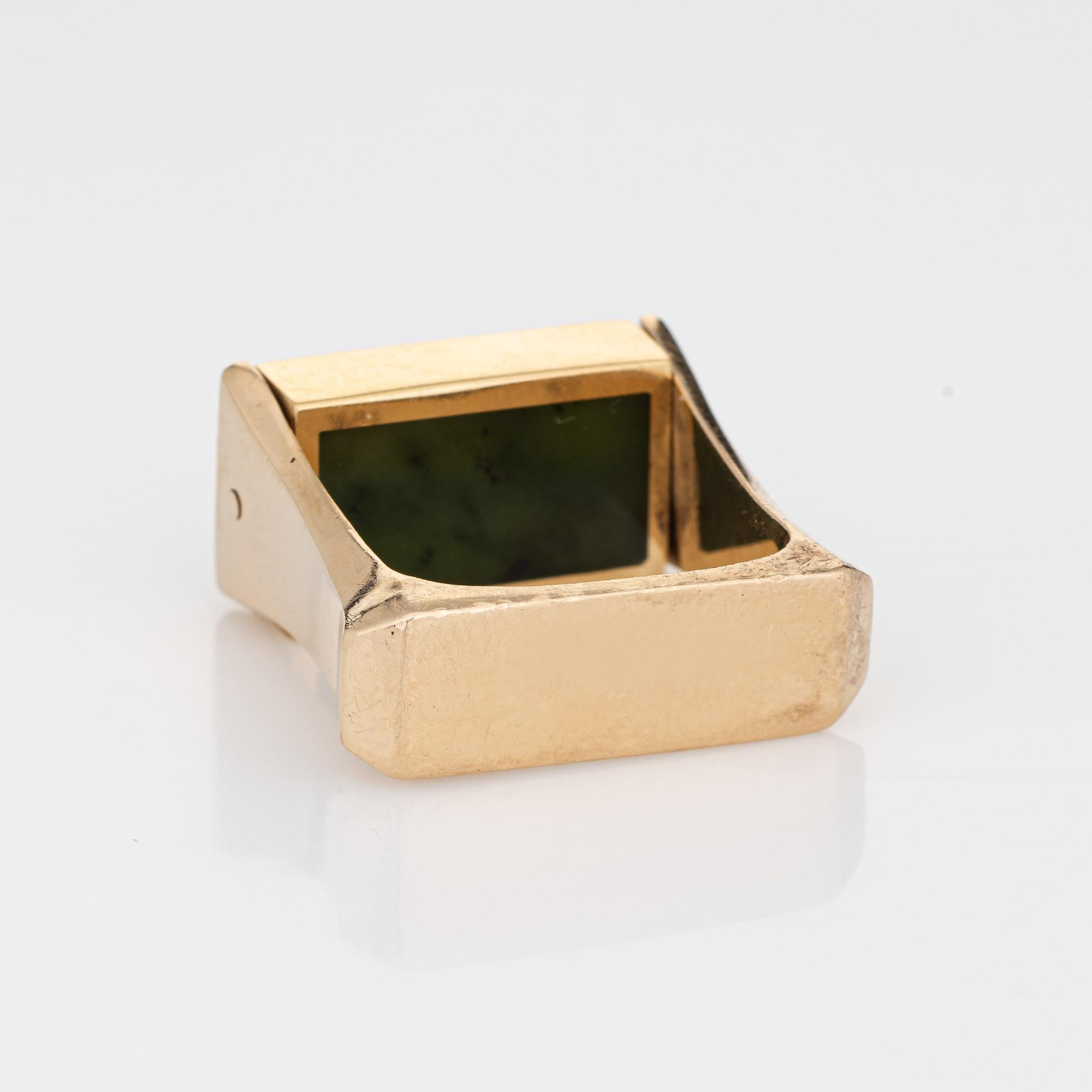 Vintage 70s Flip Ring Jade Lapis Lazuli 14k Yellow Gold Square Band In Good Condition For Sale In Torrance, CA
