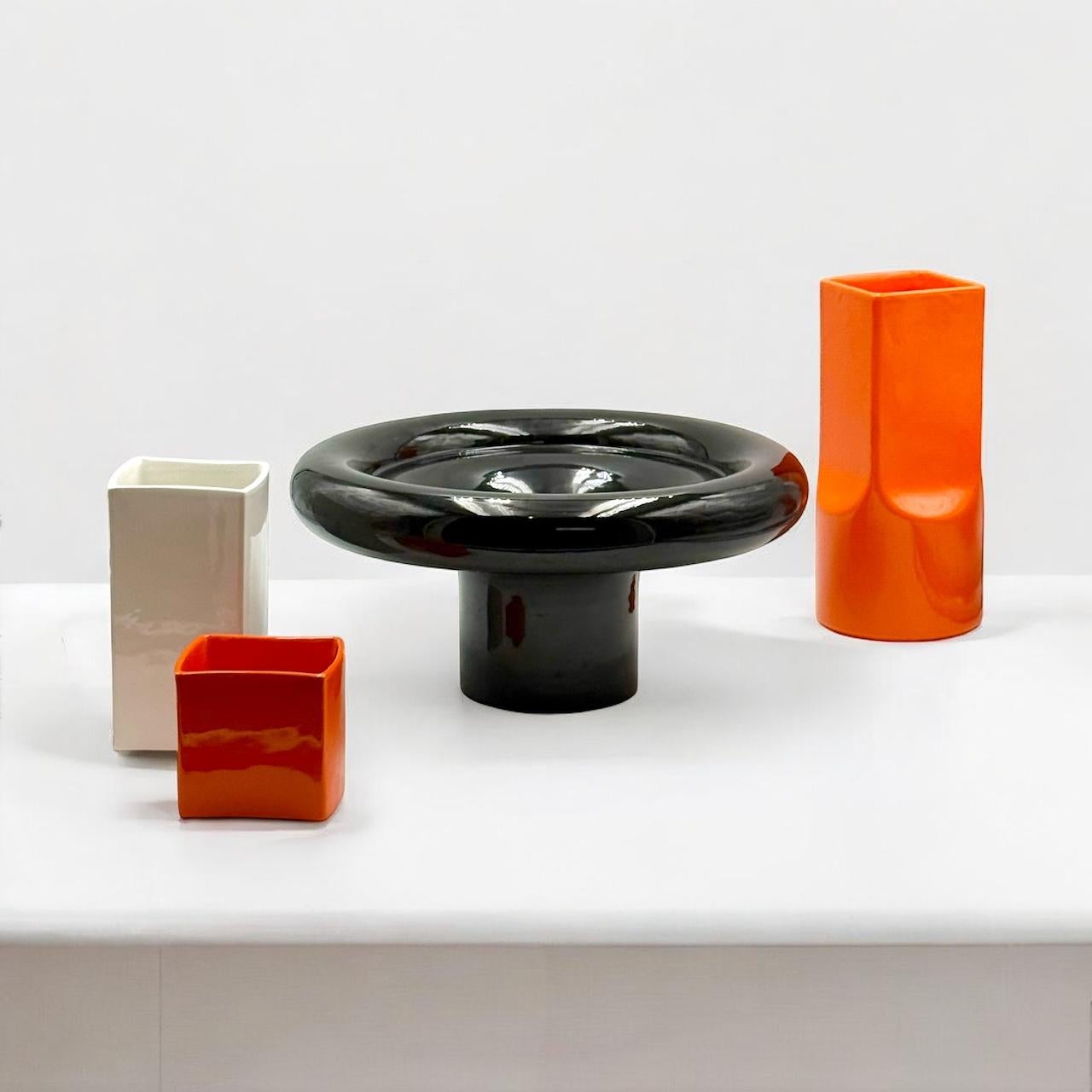 Vintage 70s Gabbianelli Centerpiece Noir Postmoderne Céramique Grand Bol 7
