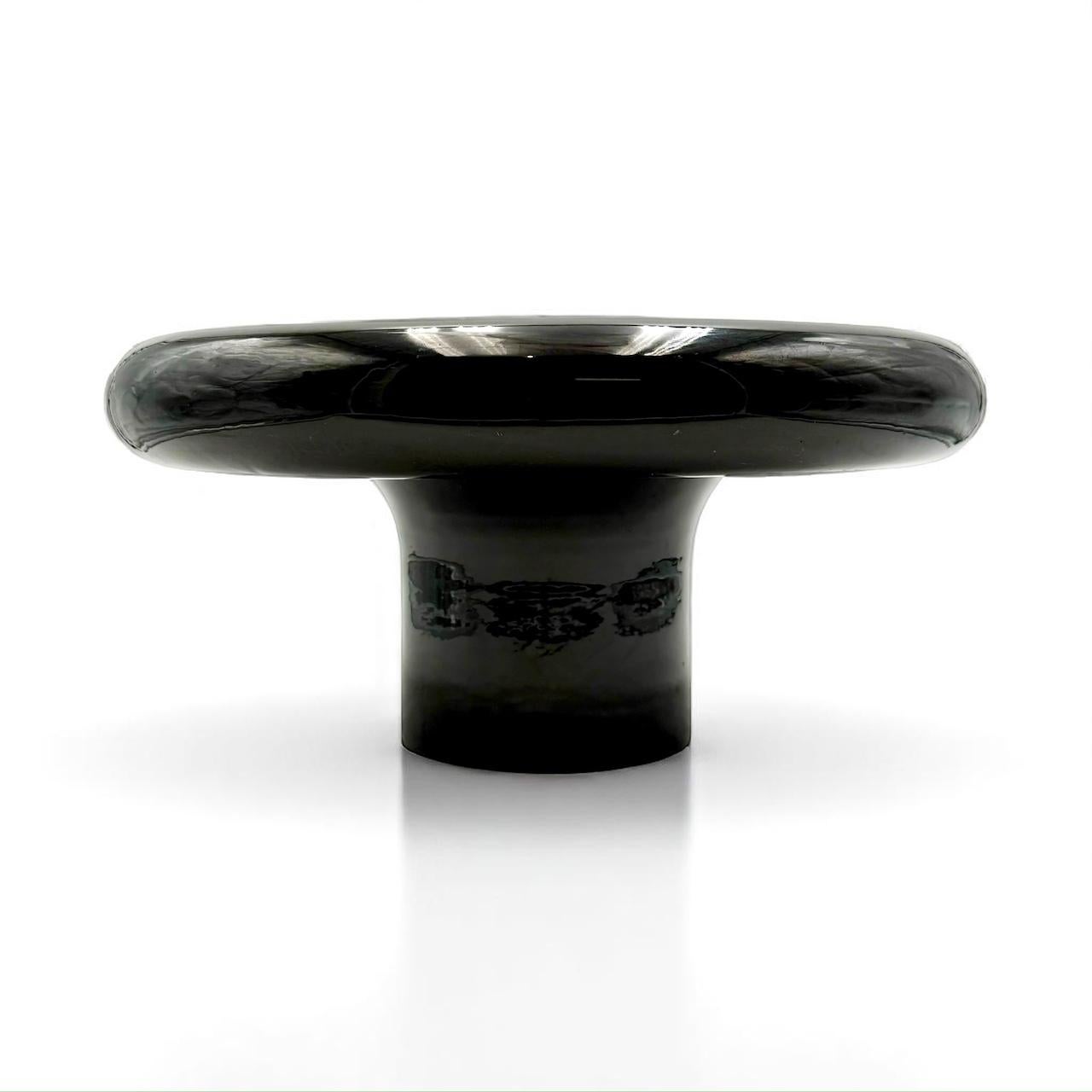 Fin du 20e siècle Vintage 70s Gabbianelli Centerpiece Noir Postmoderne Céramique Grand Bol