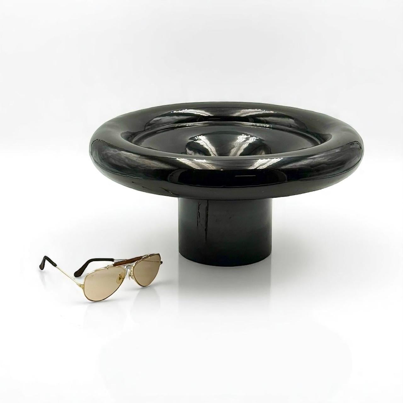 Vintage 70s Gabbianelli Centerpiece Noir Postmoderne Céramique Grand Bol 1