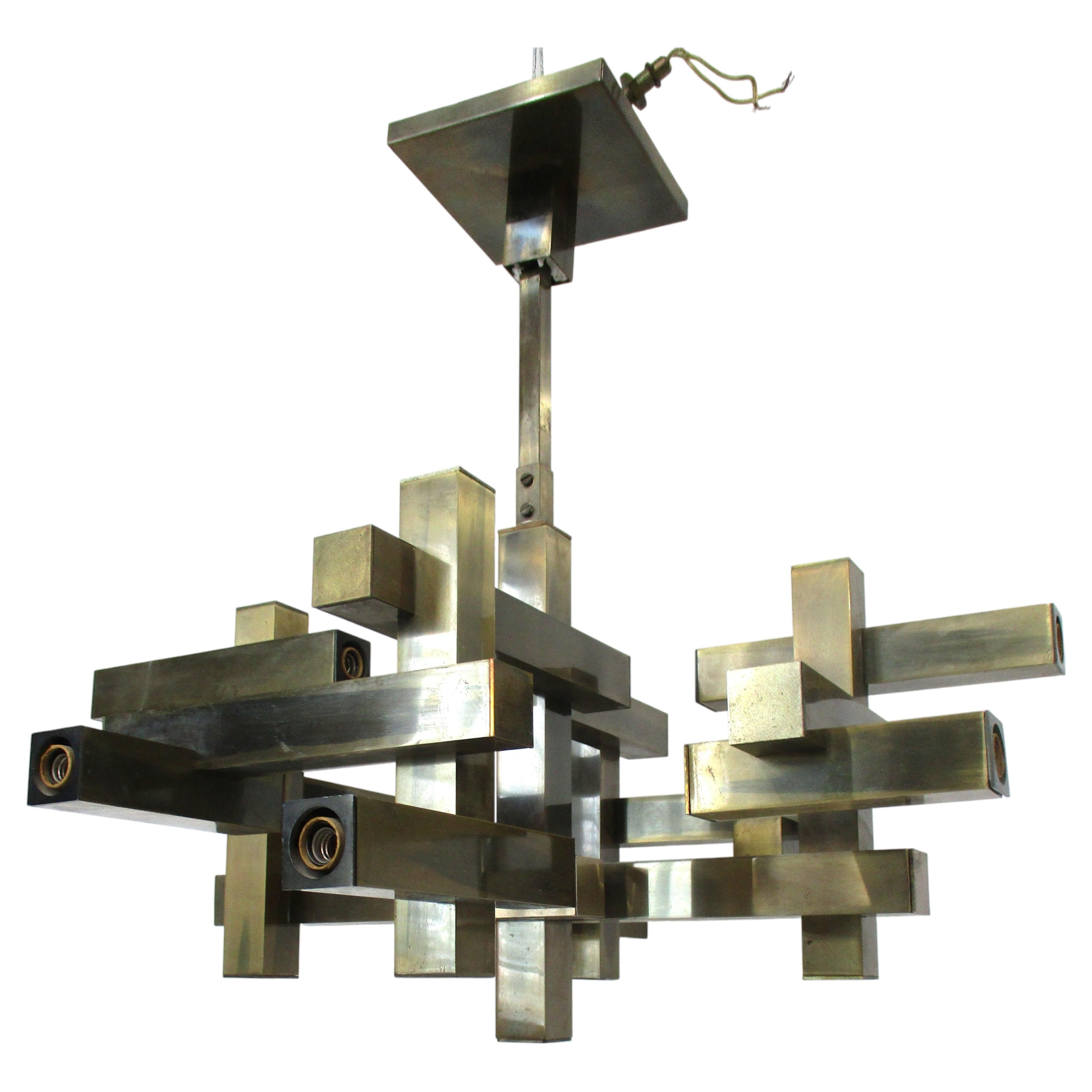 Lampadario cubista vintage anni '70 Gaetano Sciolari Italia