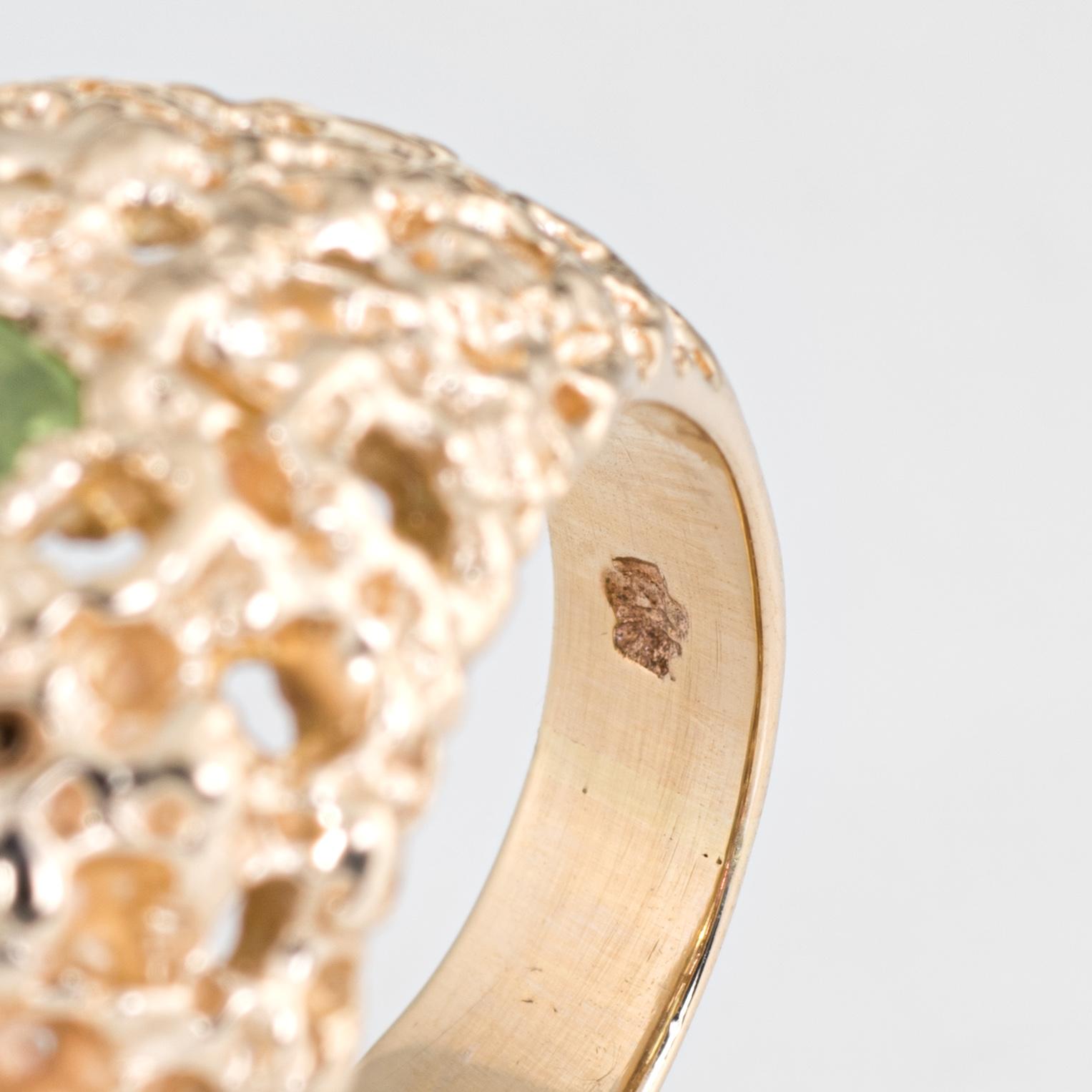 Vintage 1970s Gemstone Dome Ring 14 Karat Gold Bombe Diamond Peridot Tourmaline 2