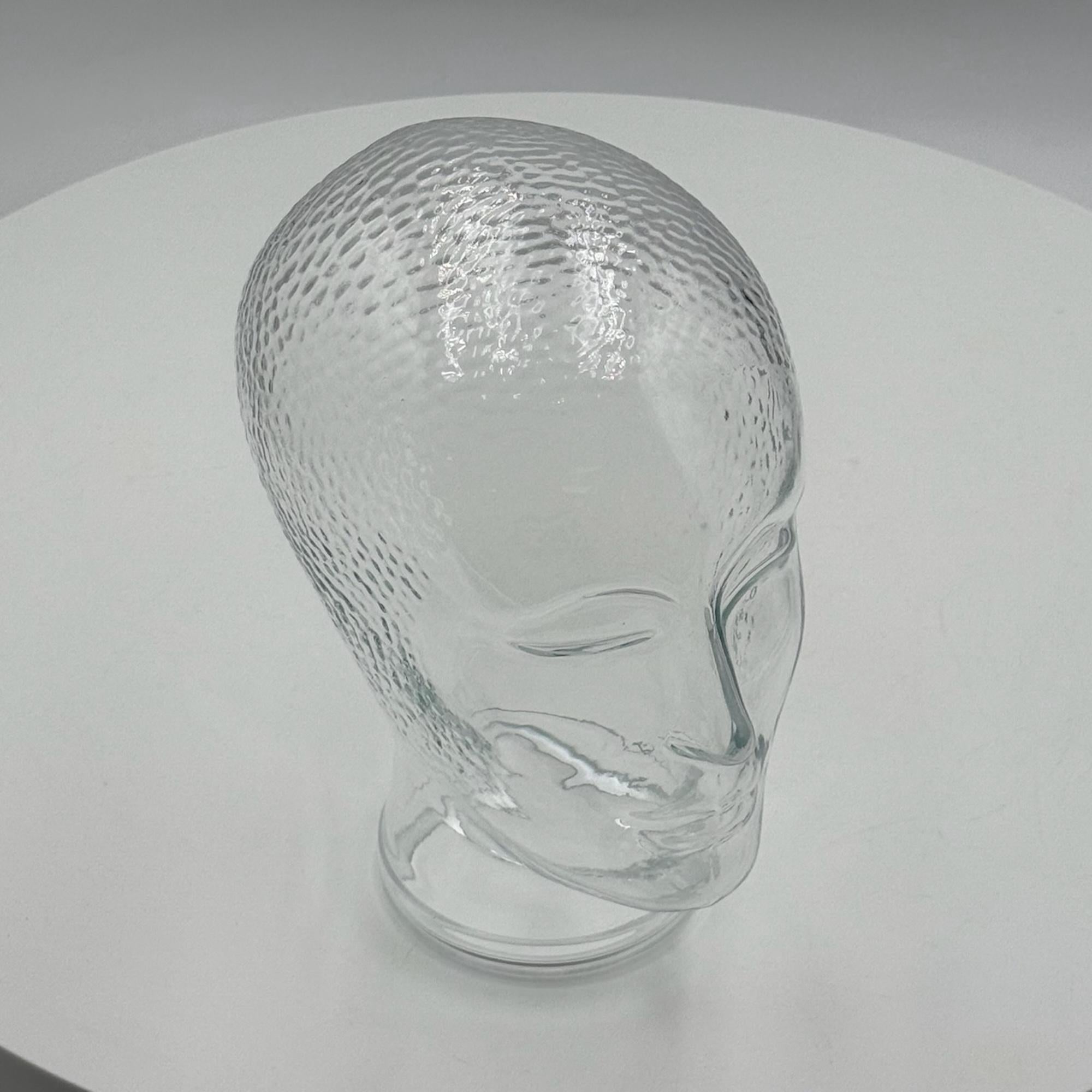 Escultura vintage de cabeza de cristal de los años 70 - Pieza decorativa inusual fabricada en Alemania 3