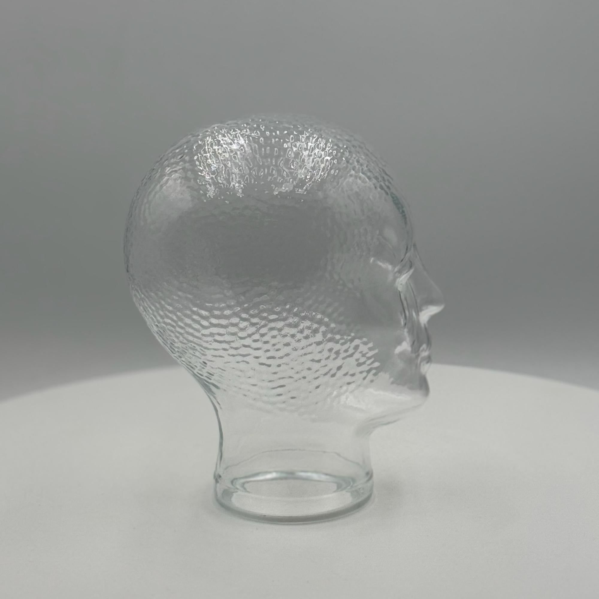 Escultura vintage de cabeza de cristal de los años 70 - Pieza decorativa inusual fabricada en Alemania Alemán