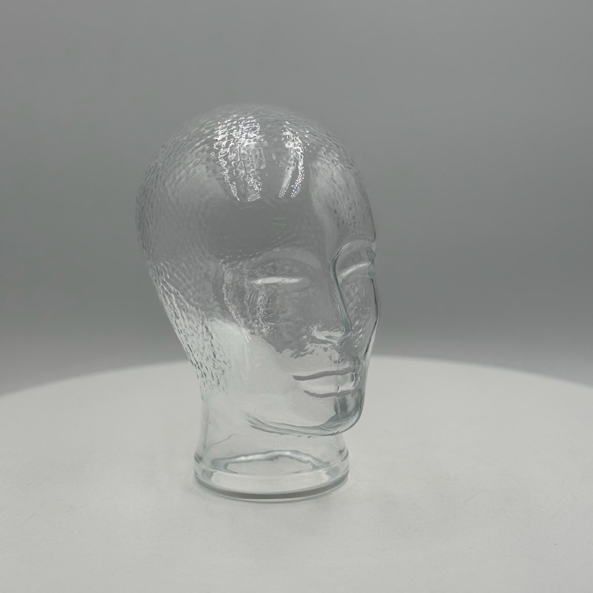 Escultura vintage de cabeza de cristal de los años 70 - Pieza decorativa inusual fabricada en Alemania finales del siglo XX