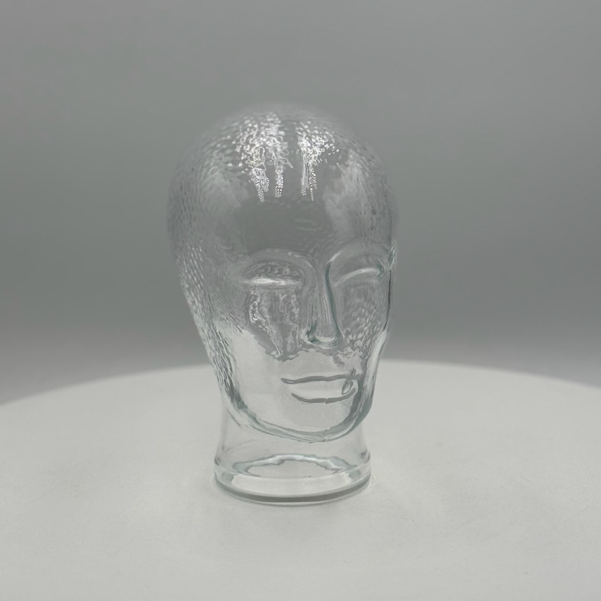 Escultura vintage de cabeza de cristal de los años 70 - Pieza decorativa inusual fabricada en Alemania Vidrio