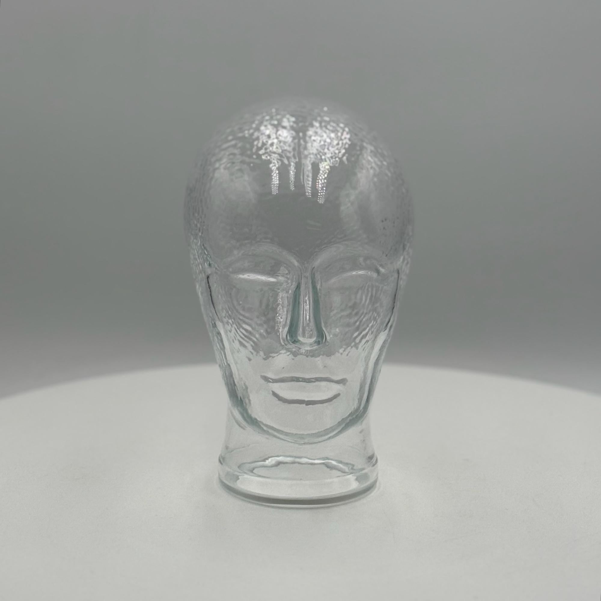 Escultura vintage de cabeza de cristal de los años 70 - Pieza decorativa inusual fabricada en Alemania 1