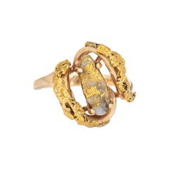Vintage 70s Gold Bearing Quartz Nugget Ring 14k 24k Gold Estate in Jewelry