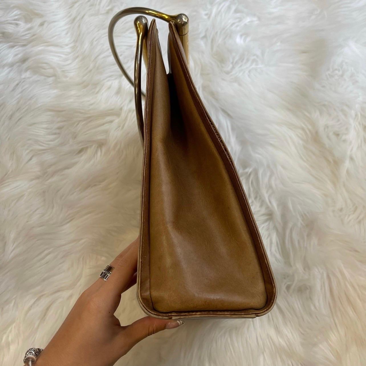 Gucci Horsebit/Metal Handle Tote Bag aus braunem Leder, 70er Jahre (Braun)