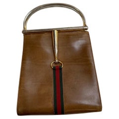Gucci Horsebit/Metal Handle Tote Bag aus braunem Leder, 70er Jahre