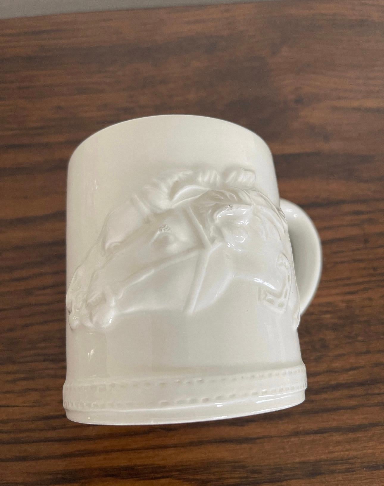 Vintage 70s GUCCI Double Horse Head Single Signed Gold Rimmed Cups Mug Porcelain For Sale 1