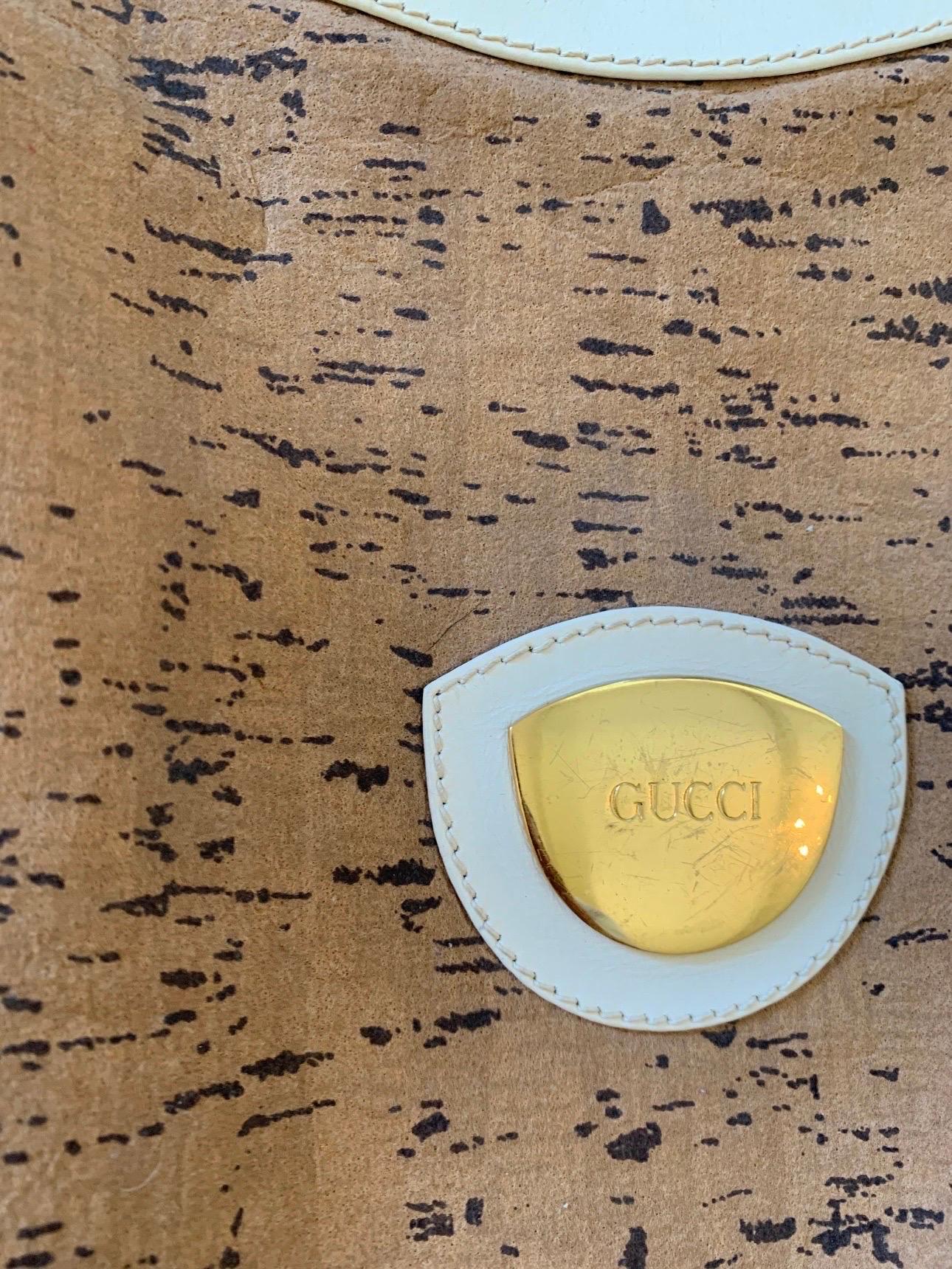 Sac fourre-tout vintage Gucci GG blanc crème beige marron bois, années 70  Unisexe en vente