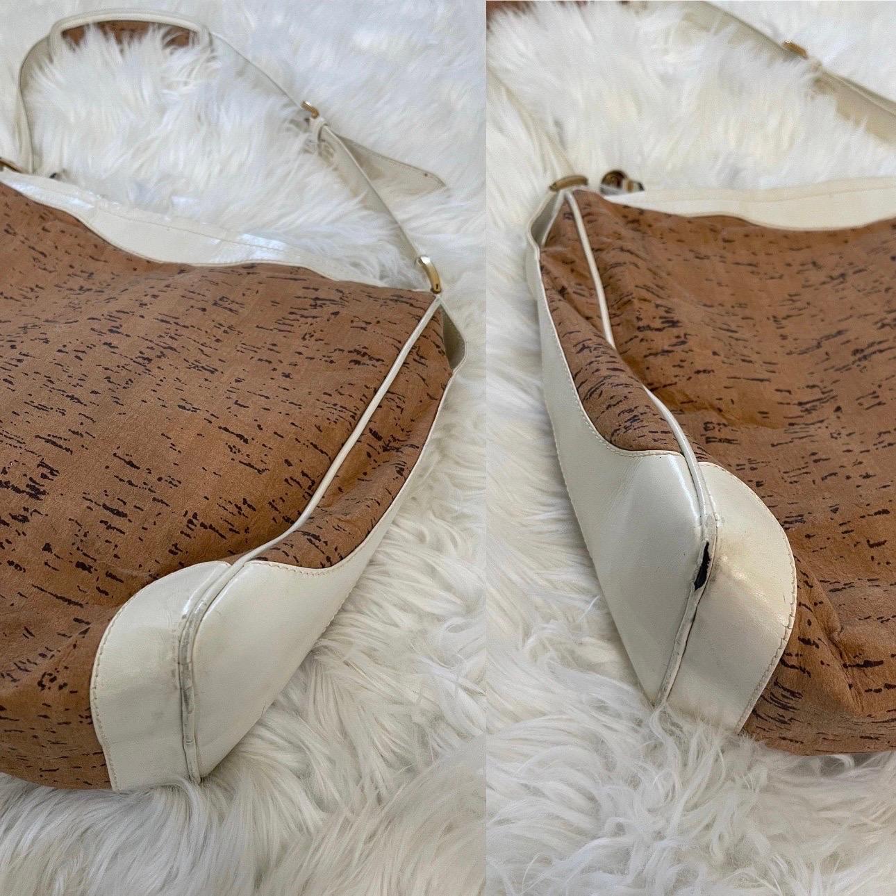 Sac fourre-tout vintage Gucci GG blanc crème beige marron bois, années 70  en vente 4