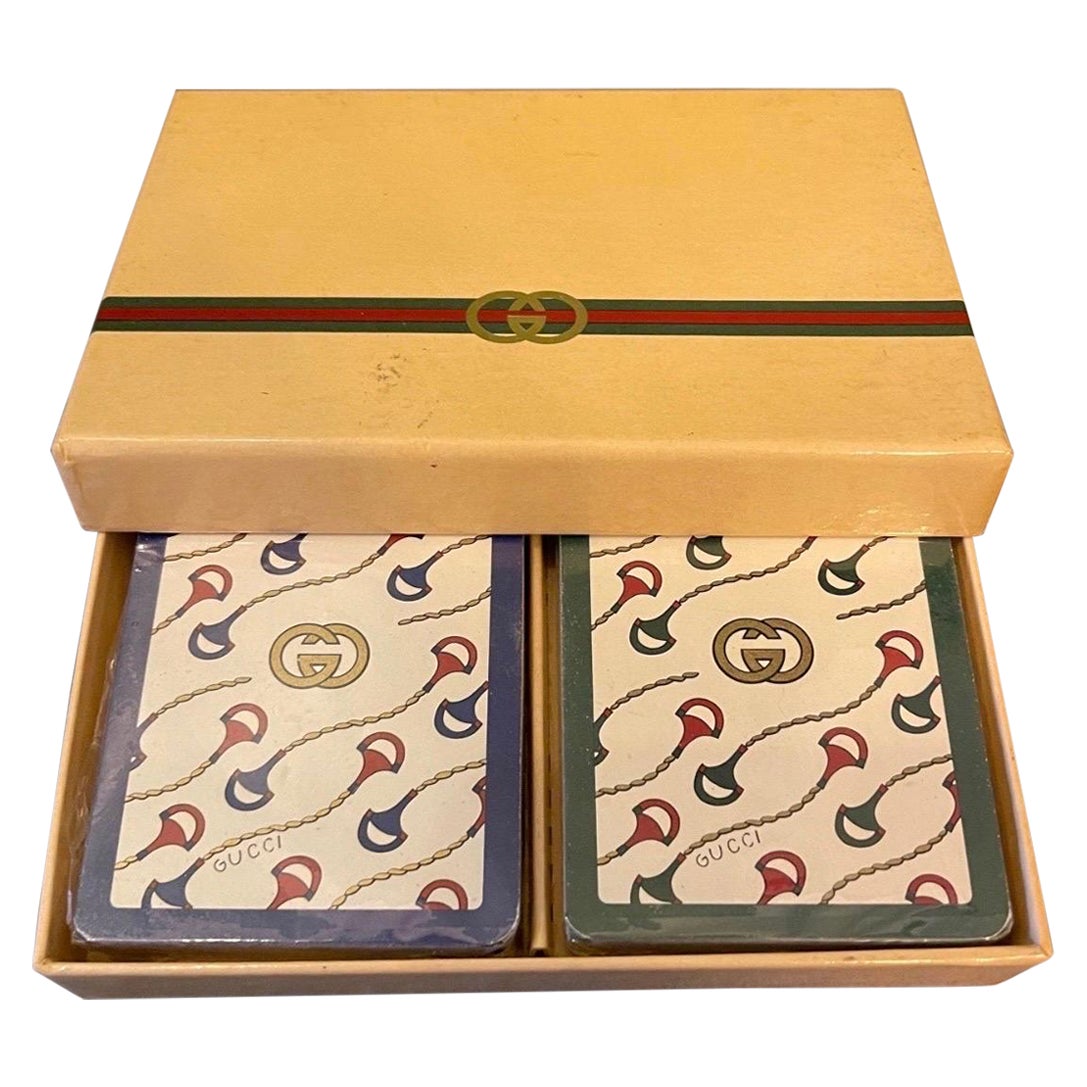 Vintage 70s Gucci Horsebit Green Blue Double Deck of Playing Card Game Poker