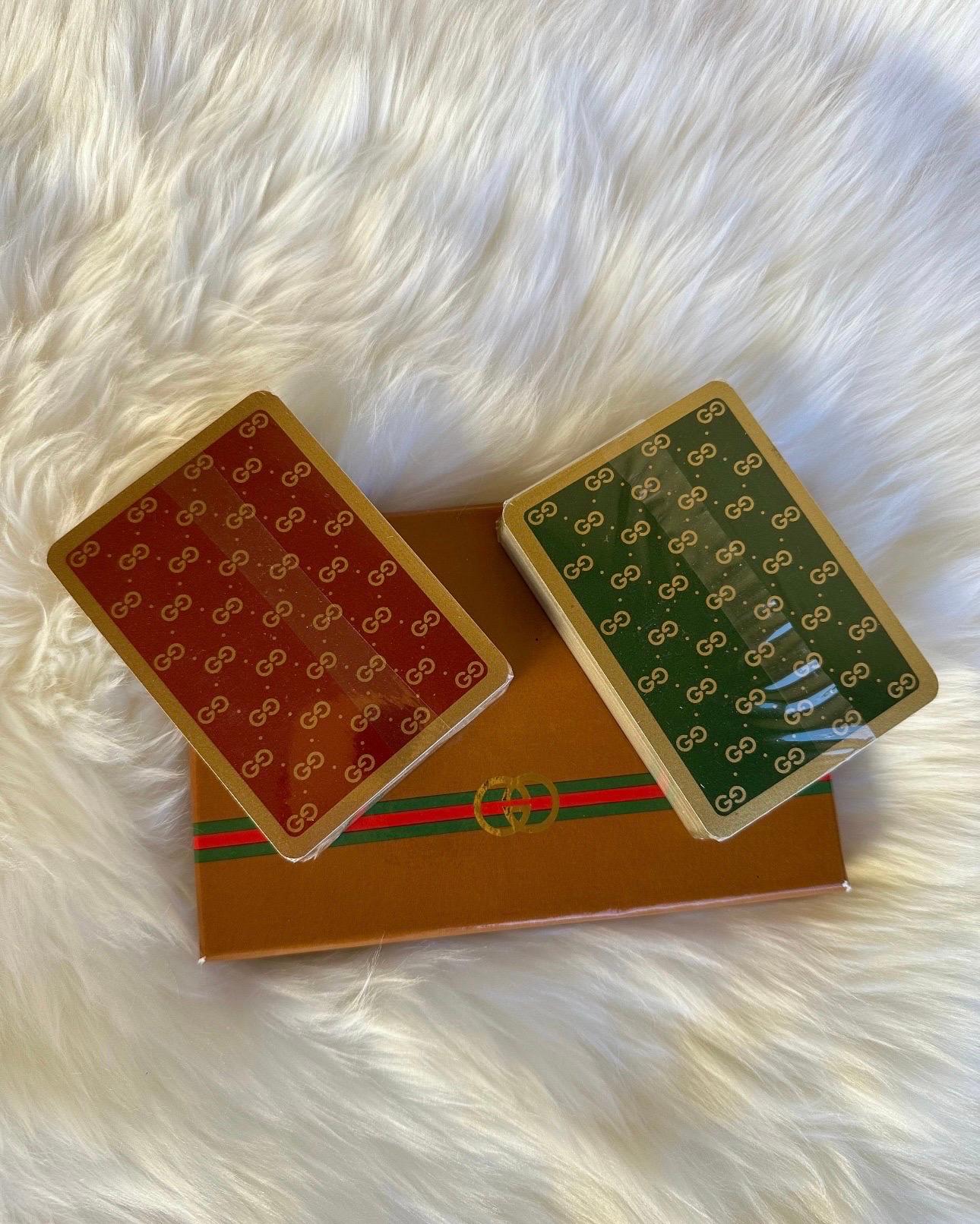 Vintage 70s Gucci Playing Cards Collectible Double Deck Monogram Sealed Barware In New Condition In Malibu, CA