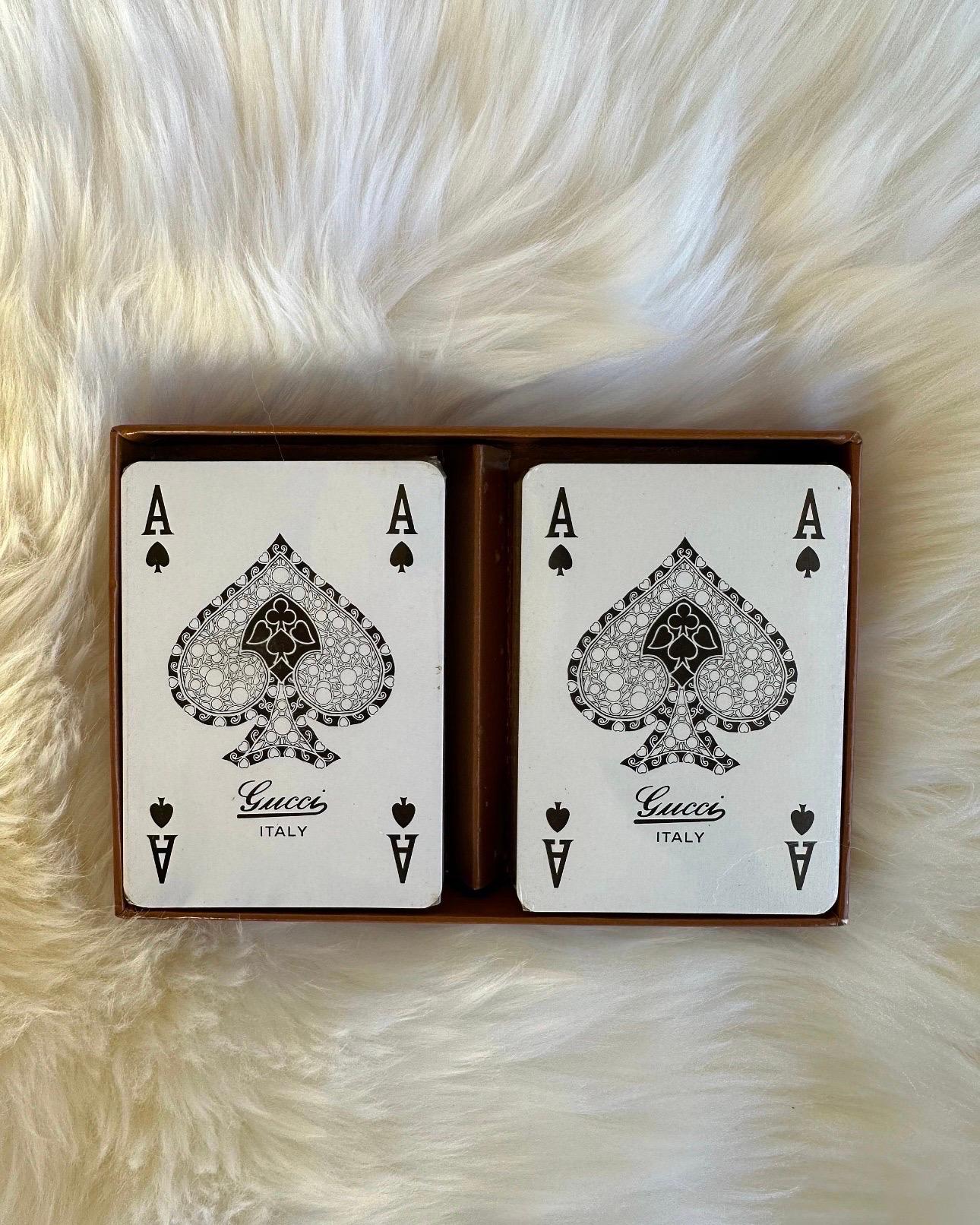 Vintage 70s Gucci Playing Cards Collectible Double Deck Monogram Sealed Barware 3