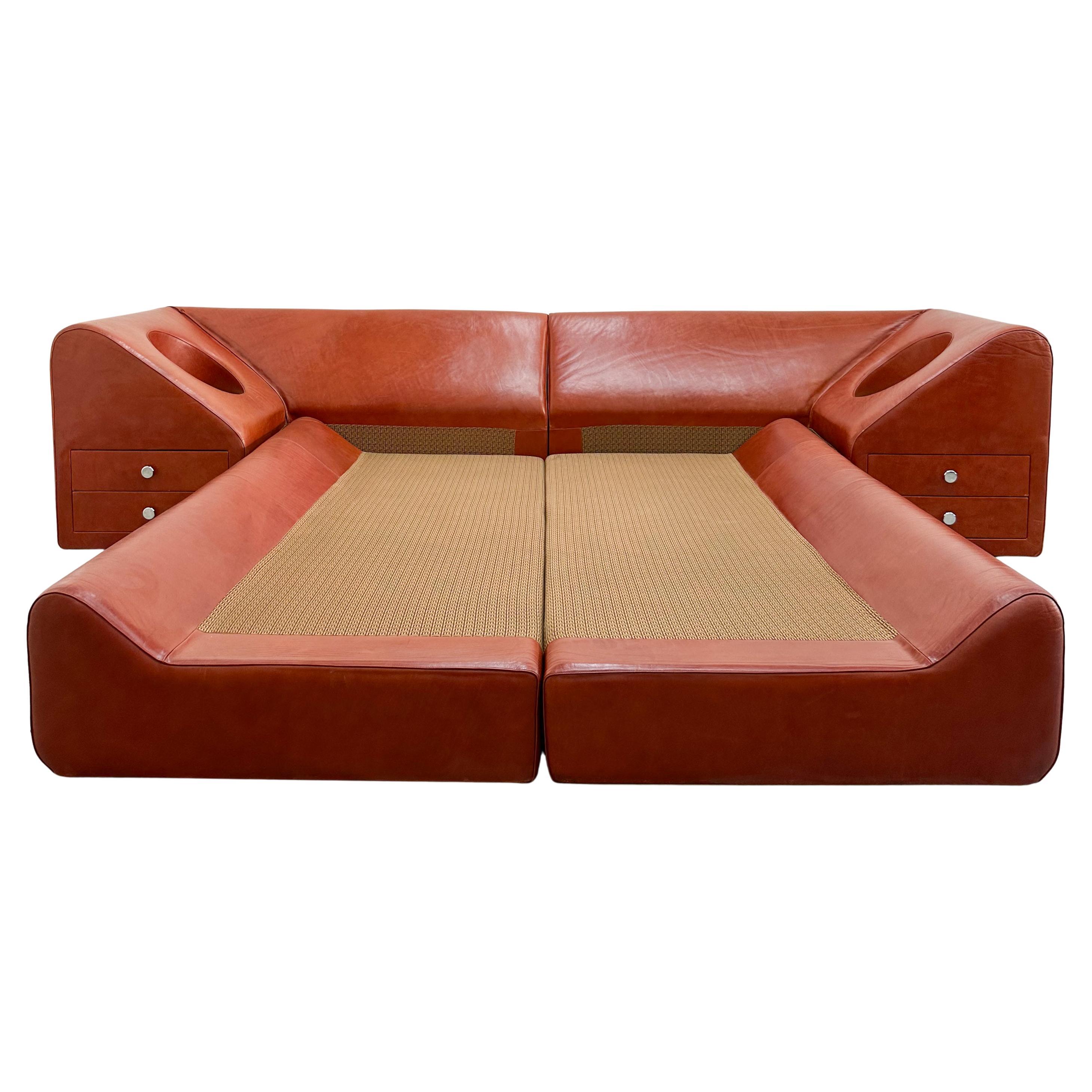 Vintage 70s Guido Faleschini Leather Bed for i4 Mariani Pace Collection