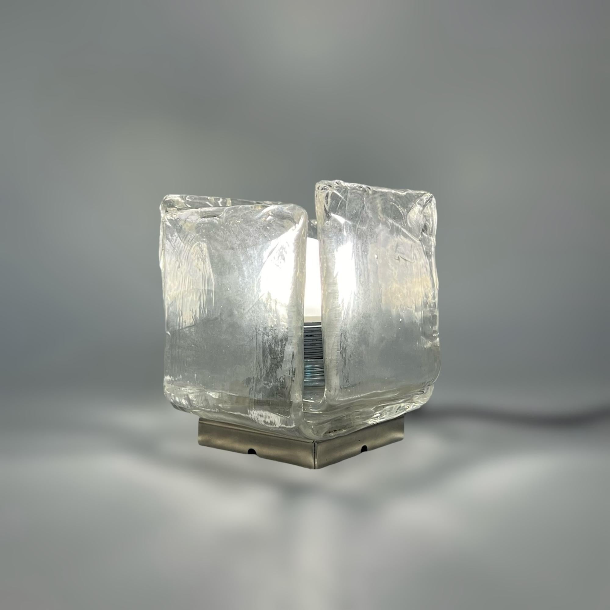 Metal Vintage 70s Handmade Murano Ice Glass Lamp by Toso - New Old Stock  For Sale
