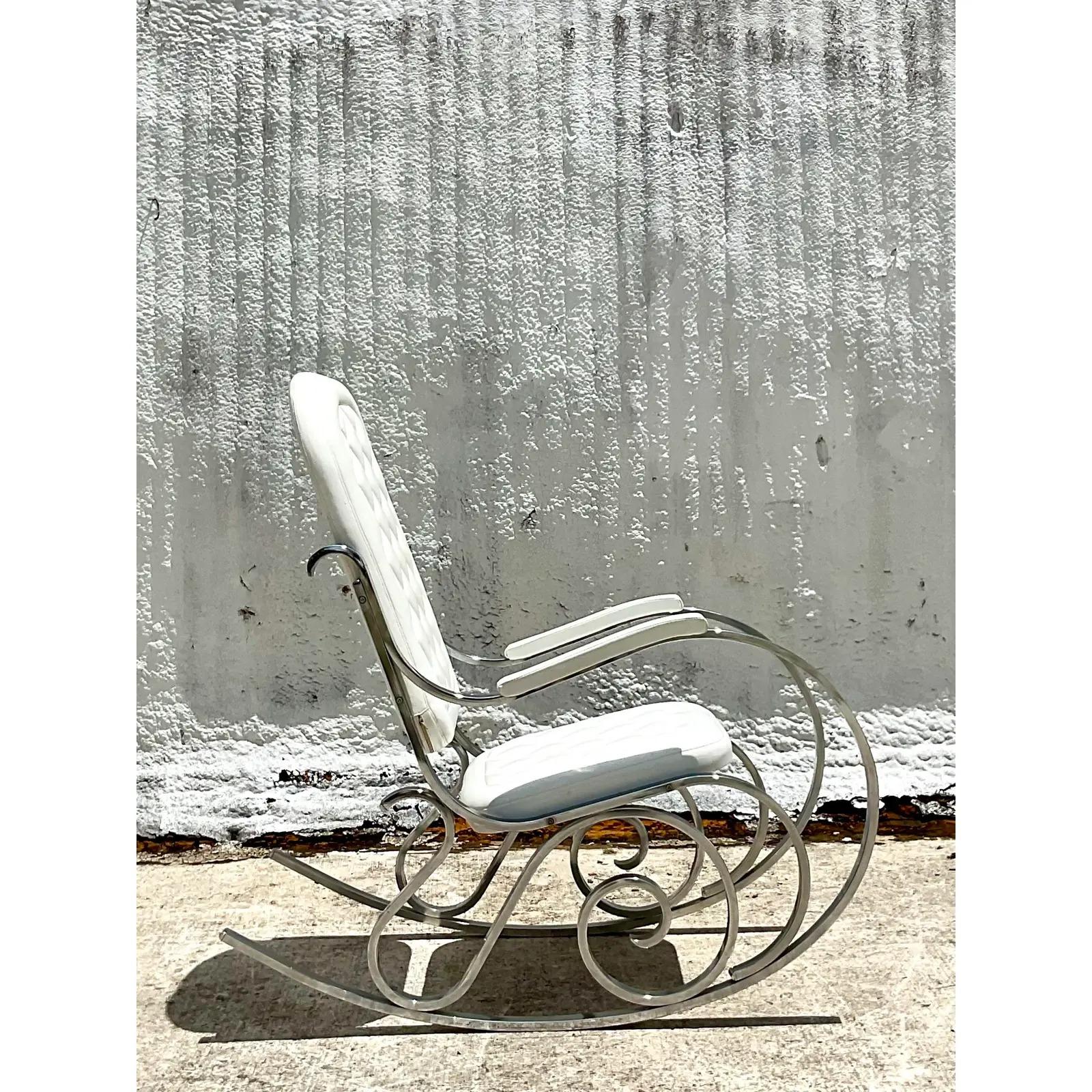 Late 20th Century Vintage 70s Hollywood Regency Madison Jansen Chrome Rocking Chair