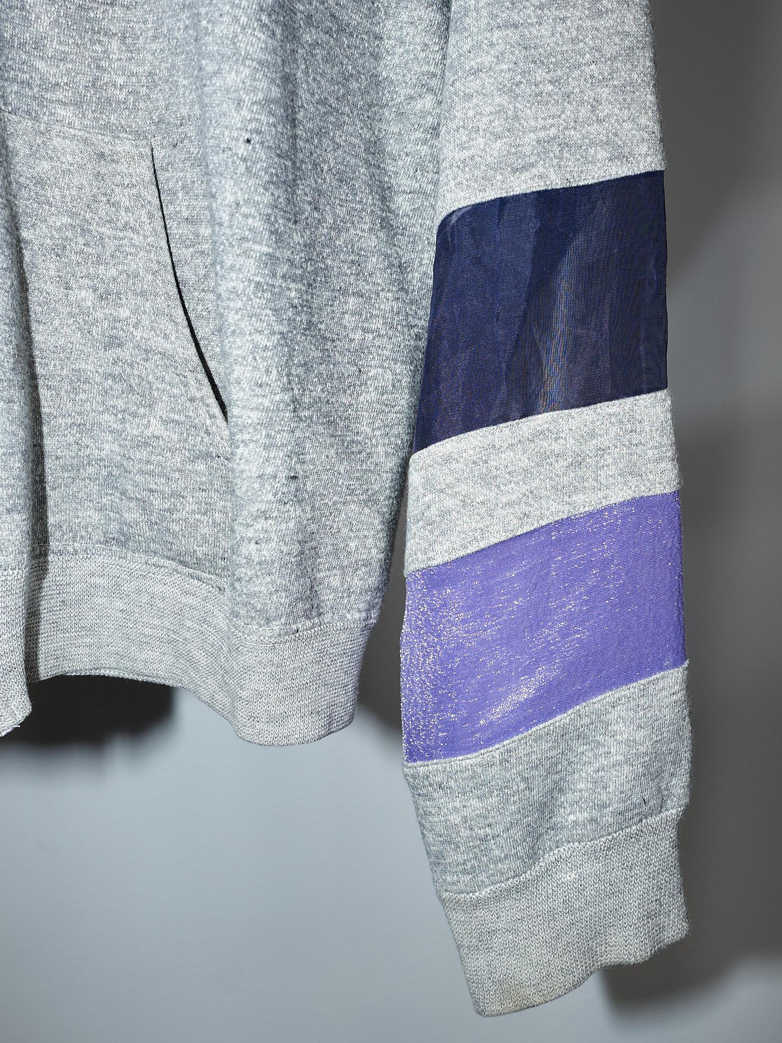 Women's or Men's Vintage 70's Hoodie Jacket Grey Organza Patchwork Lilac Blue Silk Details