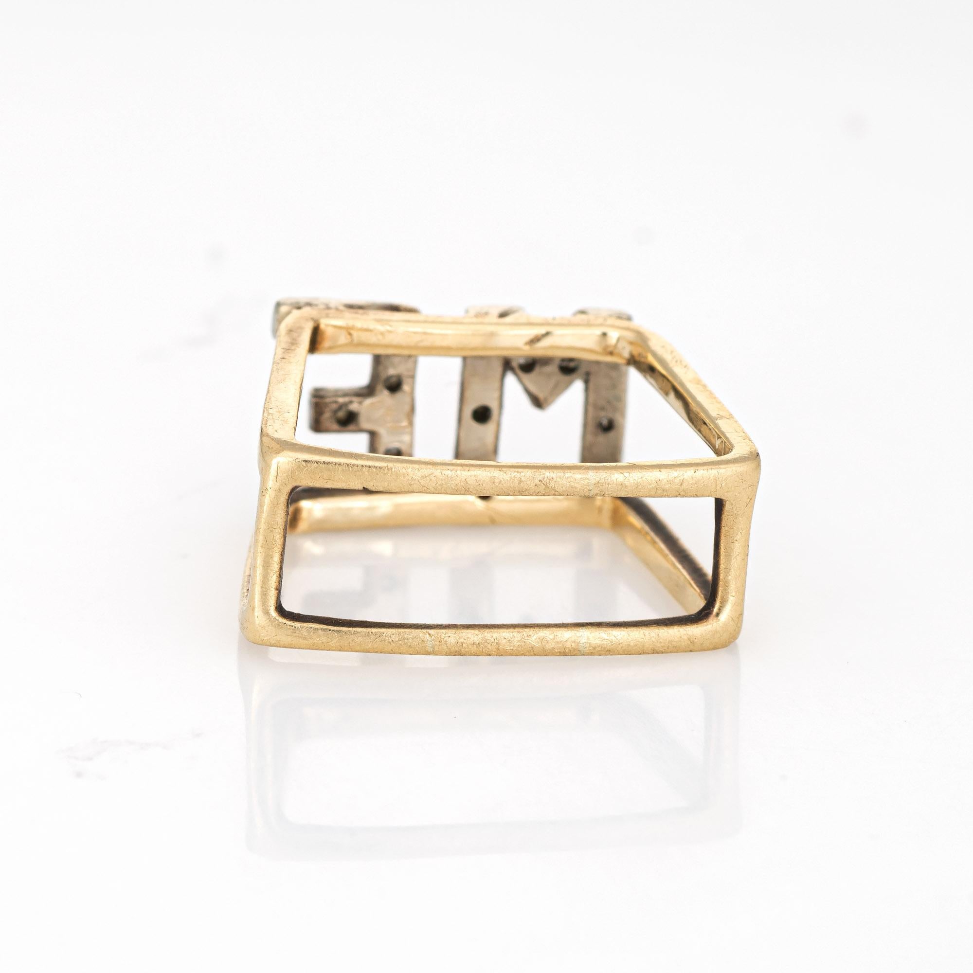 Women's Vintage 70s Initial ME Ring Diamond 14k Yellow Gold Square Band Sz 5 Letters