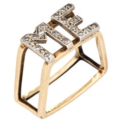 Vintage 70s Initial ME Ring Diamond 14k Yellow Gold Square Band Sz 5 Letters