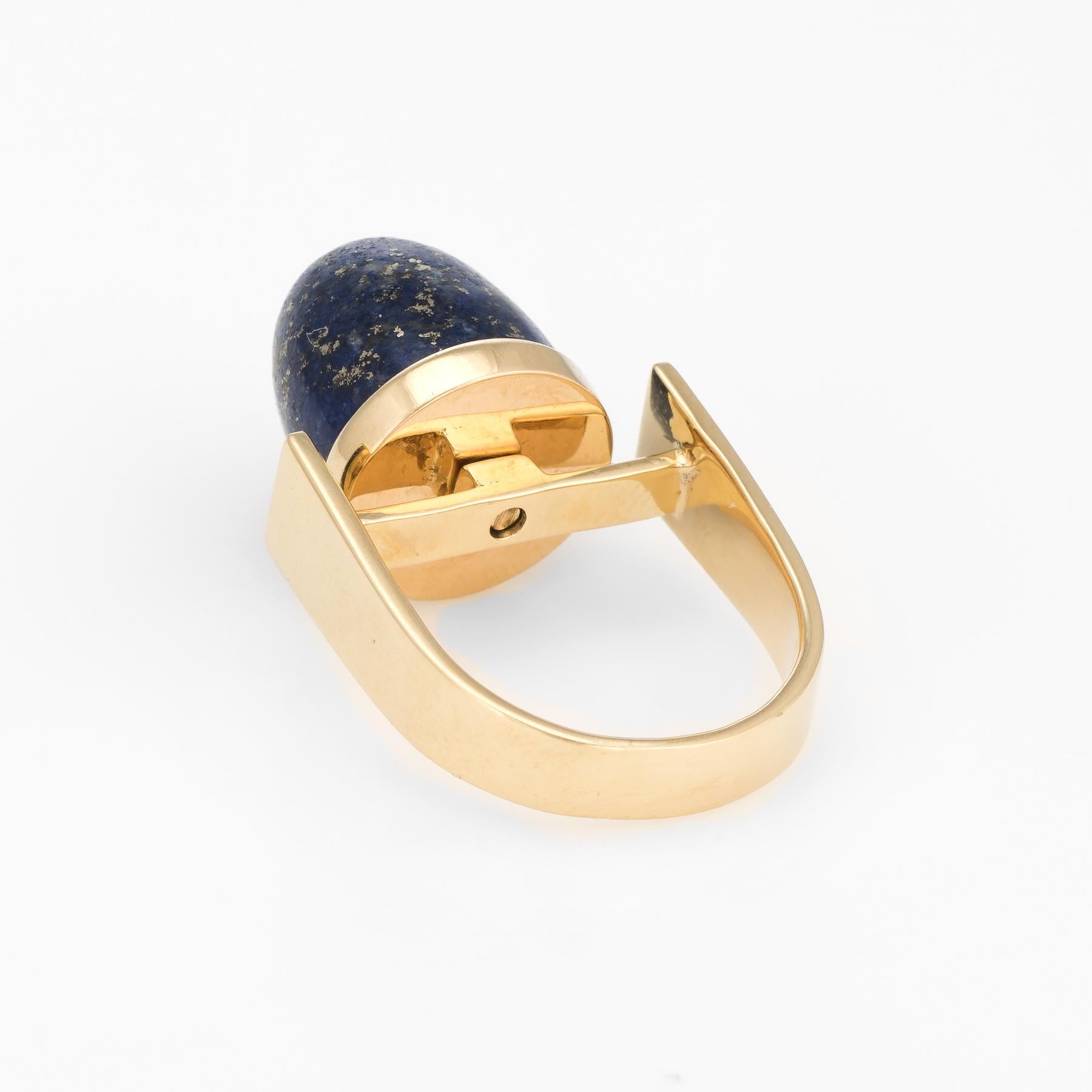 Vintage 1970s Interchangeable Ring Lapis Tigers Eye 14 Karat Gold Estate Jewelry 2