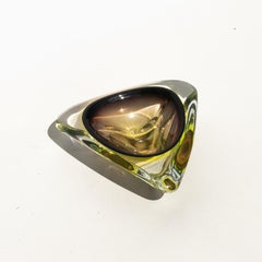 Vintage 70s Italian Bowl, Massive "Uranium" Murano Glass, Yellow and Green Hues