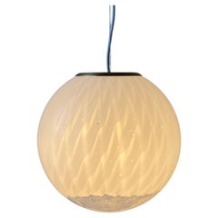 Vintage 70s Italian Murano Pendant Ceiling Lamp Mouth Blown White Bubble Glass