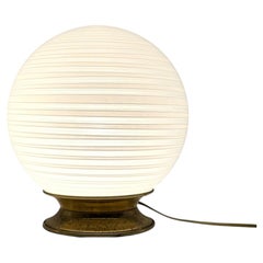 Vintage 70s Italian Table Lamp with Swirled Glass Globe and Brass Base