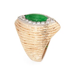 Vintage 70s Jade Ring 14k Yellow Gold Estate Fine Jewelry Marquise Cut