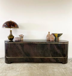 Vintage 70's Lacquered and Brass Sideboard Credenza by Aldo Tura for Leonardo