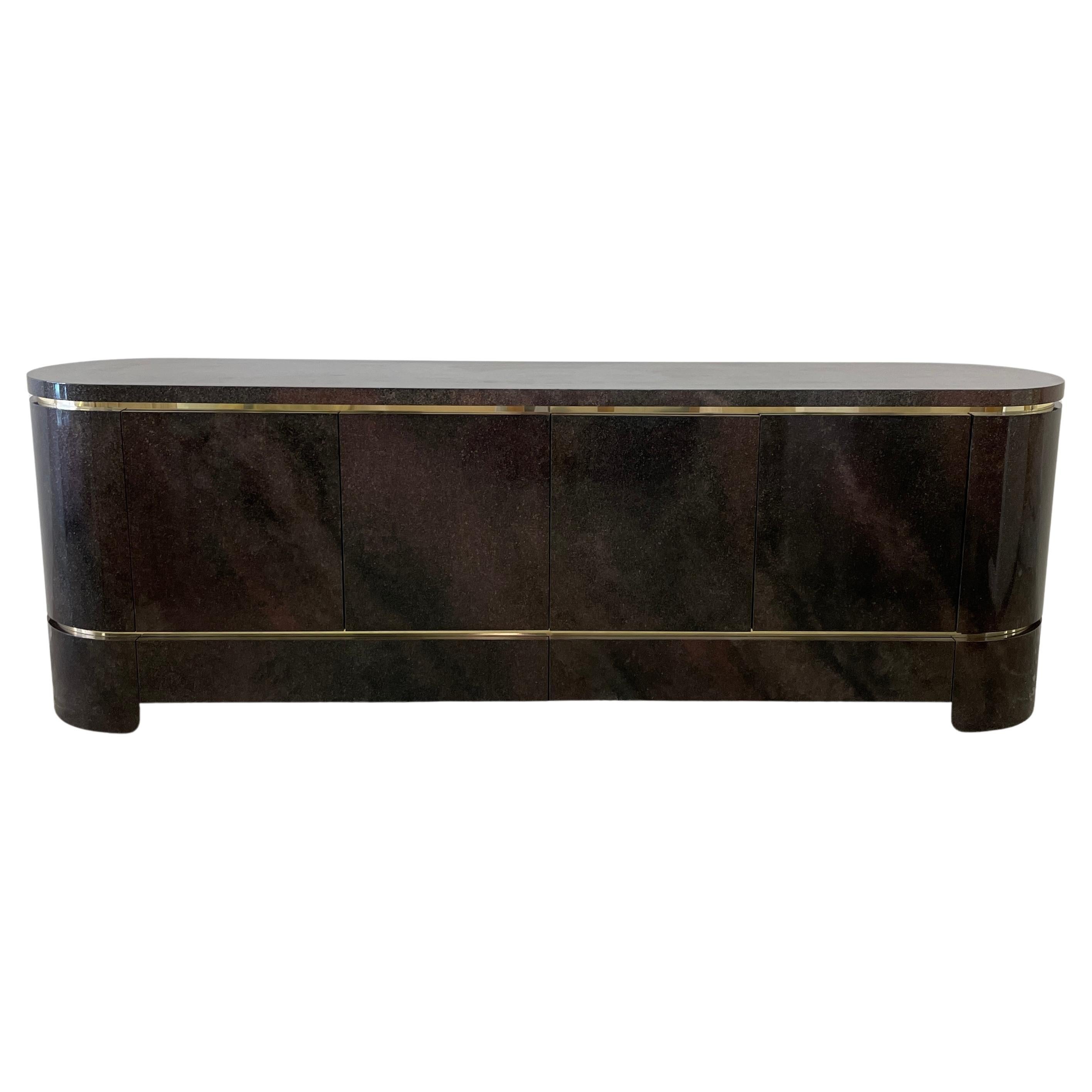 Vintage 70's Lacquered and Brass Sideboard Credenza by Aldo Tura for Leonardo 