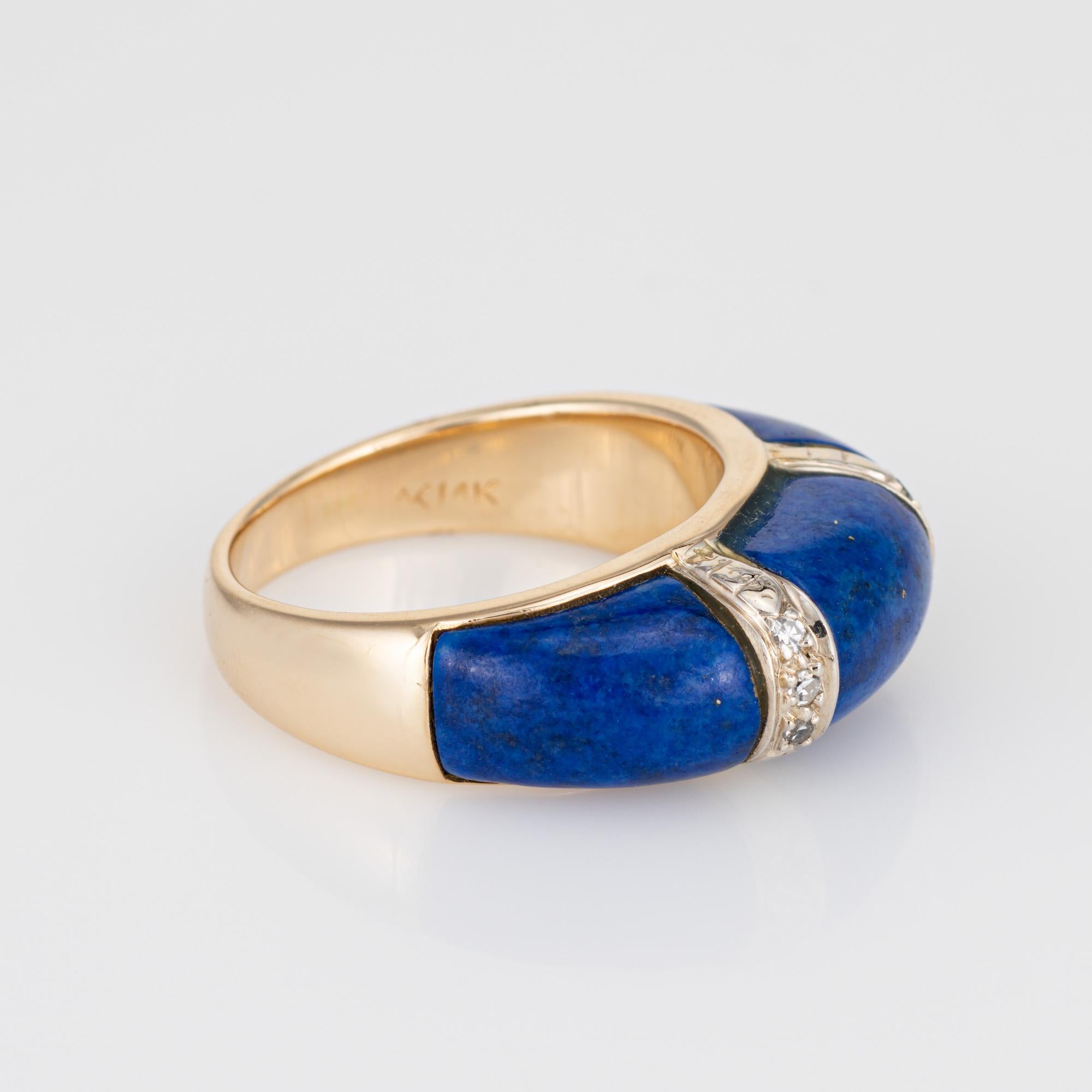 Modern Vintage 70s Lapis Lazuli Dome Band Diamond 14k Yellow Gold Sz 6.5 Stacking Ring