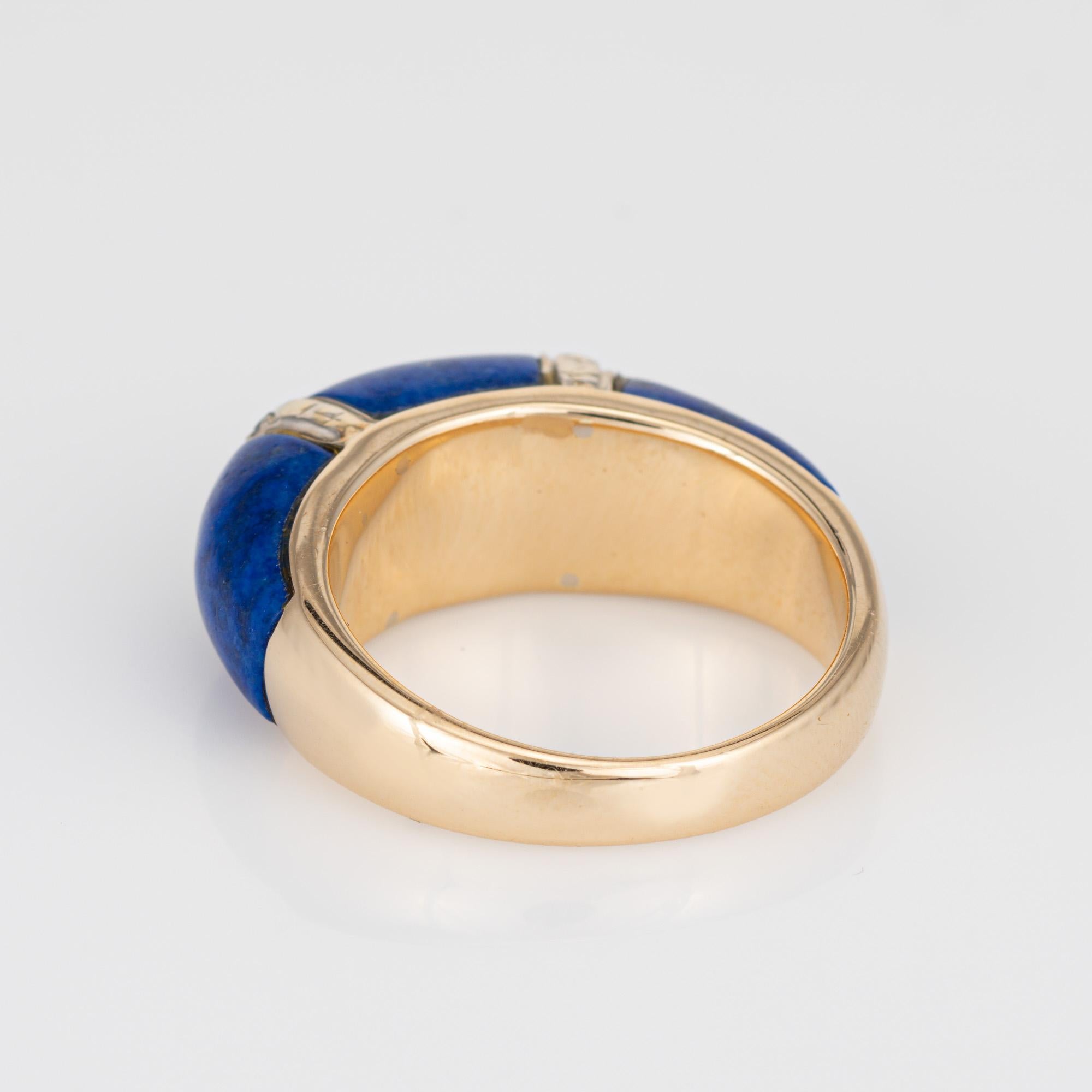 Vintage 70s Lapis Lazuli Dome Band Diamond 14k Yellow Gold Sz 6.5 Stacking Ring In Good Condition In Torrance, CA