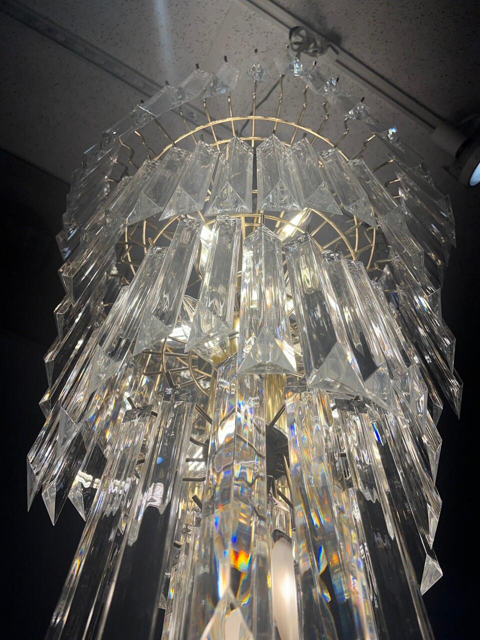 Brass Vintage 70's Lucite Cascading Waterfall Chandelier For Sale