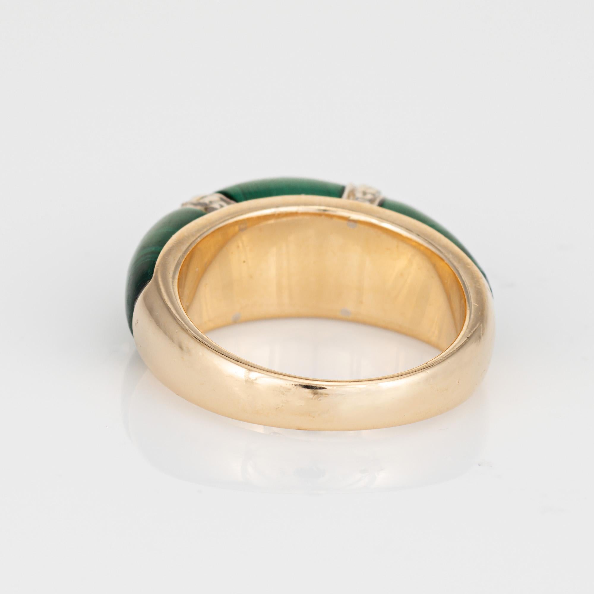 Vintage 70s Malachite Dome Band Diamond 14k Yellow Gold Sz 6.5 Stacking Ring In Good Condition In Torrance, CA