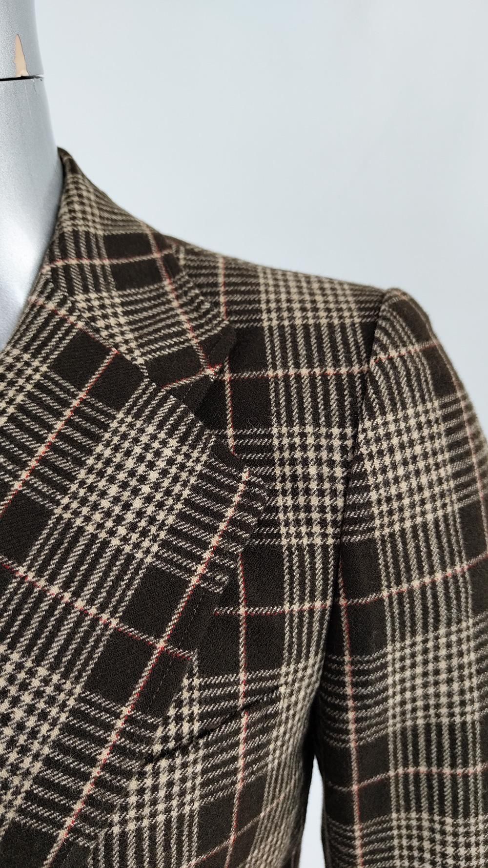 Men's Vintage 70s Mens Italian Pure Virgin Wool Checked Blazer Jacket, 1970s For Sale