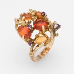 Vintage 1970s Mexican Fire Opal Ruby Ring Nugget Cocktail Estate Fine Jewelry
