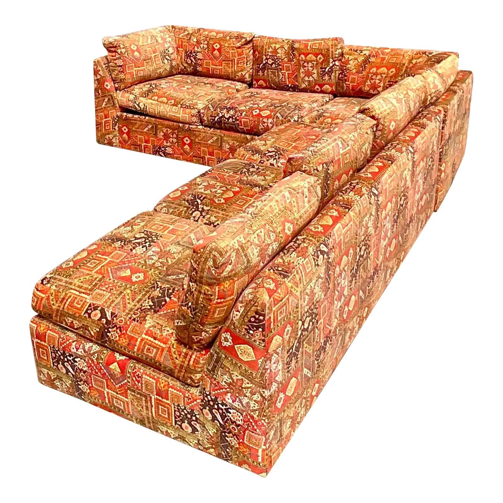 Vintage 70s Milo Baughman for Thayer Coggin Printed Sectional Sofa 3