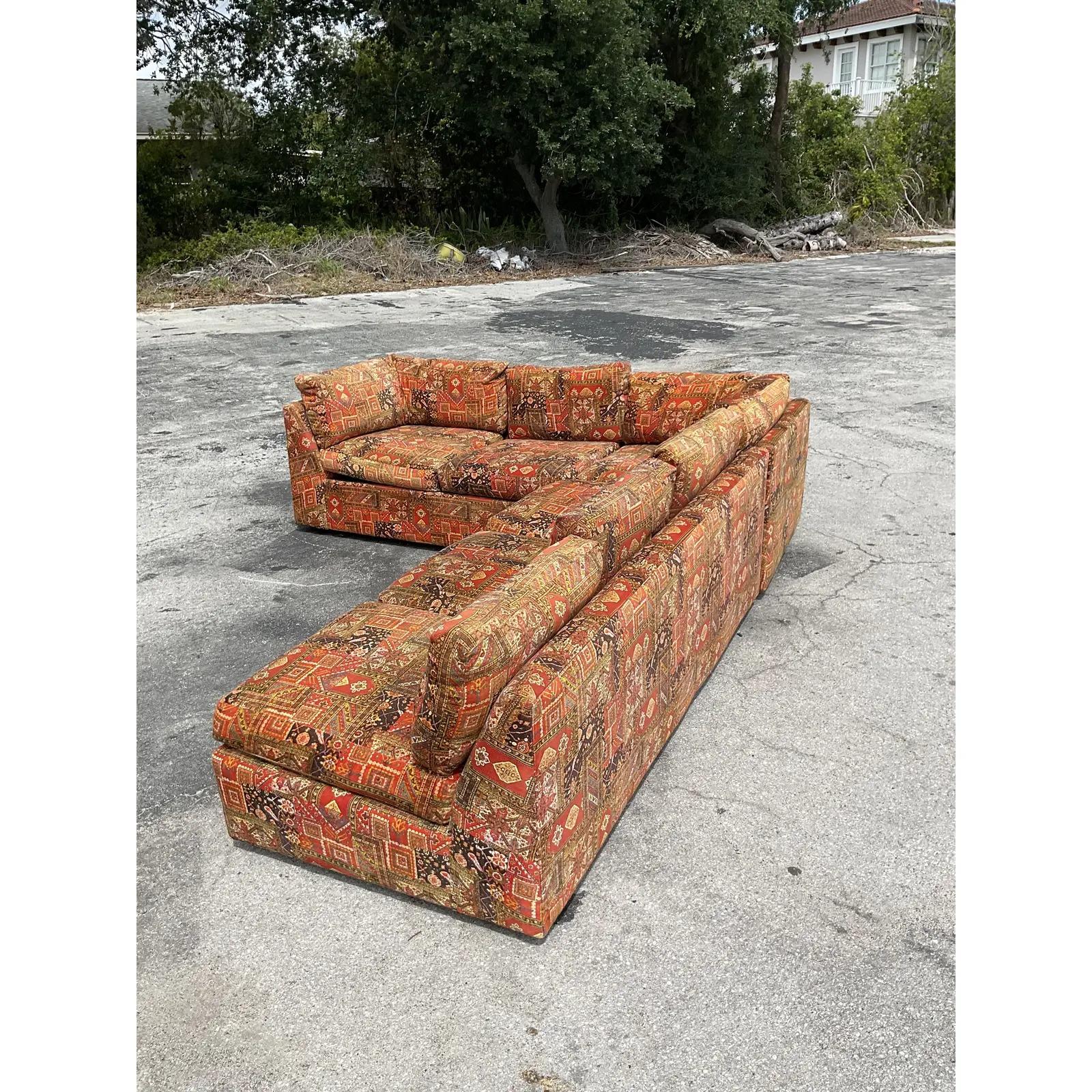 Mid-Century Modern Vintage 70s Milo Baughman for Thayer Coggin Printed Sectional Sofa