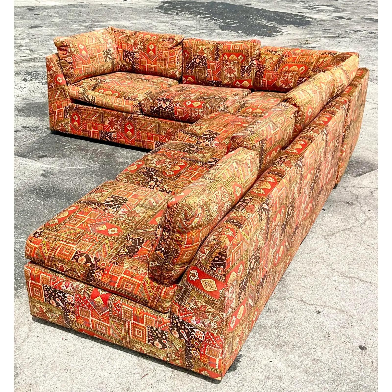 Vintage 70s Milo Baughman for Thayer Coggin Printed Sectional Sofa In Good Condition In west palm beach, FL