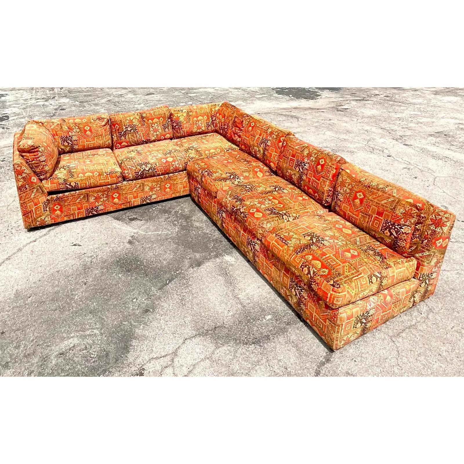Late 20th Century Vintage 70s Milo Baughman for Thayer Coggin Printed Sectional Sofa