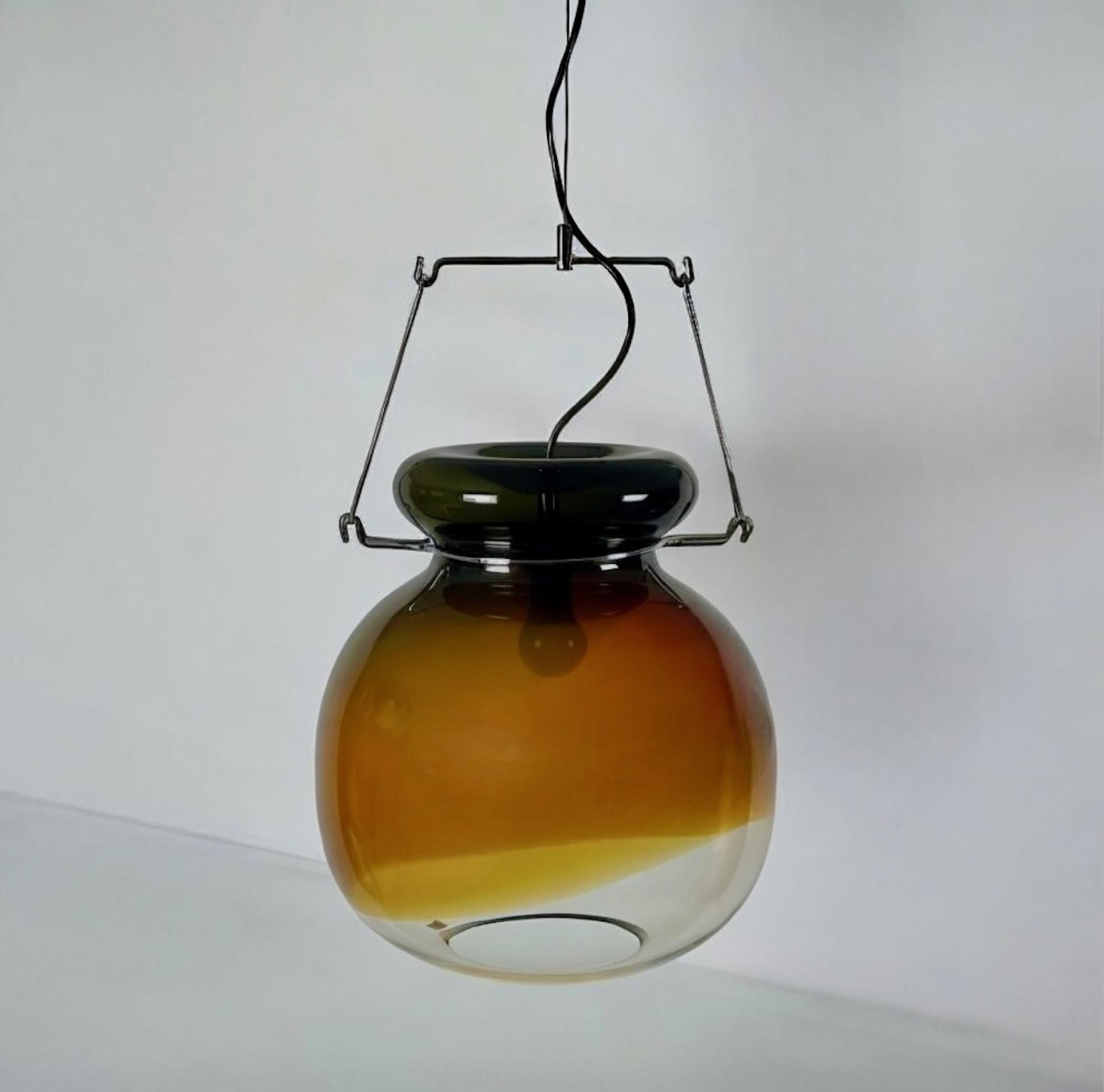 Lampadario grande in vetro ambrato di Murano degli anni '70, design Tony Zuccheri per VeArt In condizioni buone in vendita a San Benedetto Del Tronto, IT
