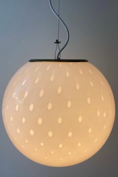 Vintage 70s Murano Pendant Ceiling Lamp White bubble Glass Italian brass